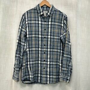 L.L. Bean Gray Scotch Plaid Flannel Cotton Shirt Adult Medium‎ Tall Slim Fit